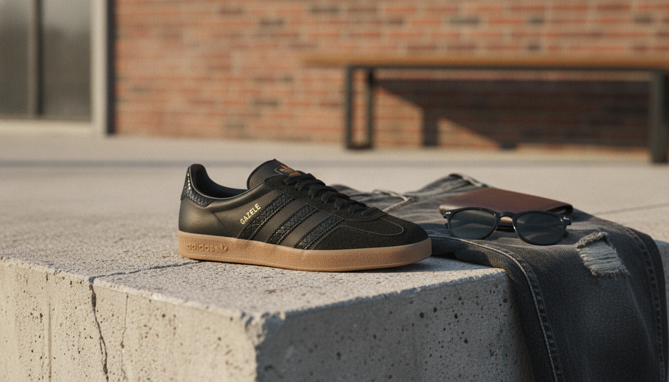 Black Suede Adidas Gazelle for Men with Snakeskin Detail